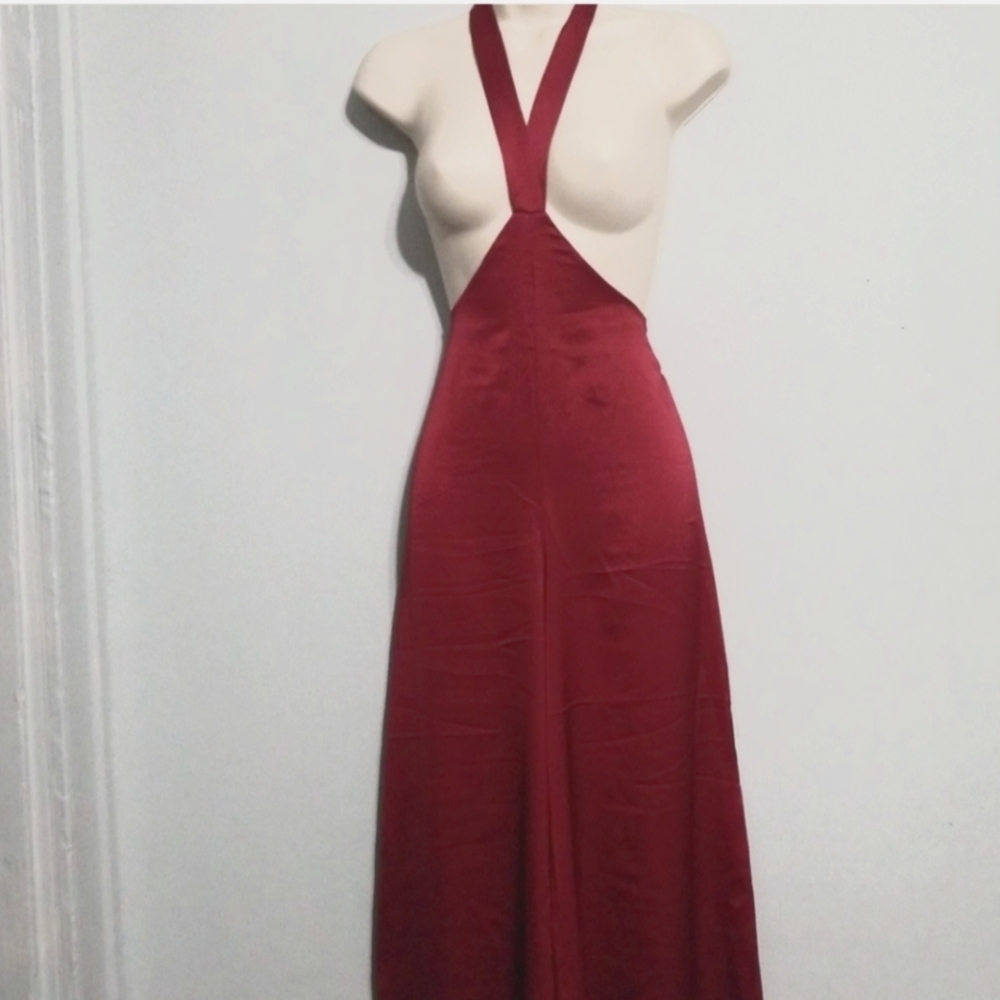Nasty Gal wine color tie @ neck palazzo jumper